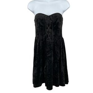 Black‎ Crushed Velvet Strapless Corset Mini Dress Sz 10 Concert Western Festival